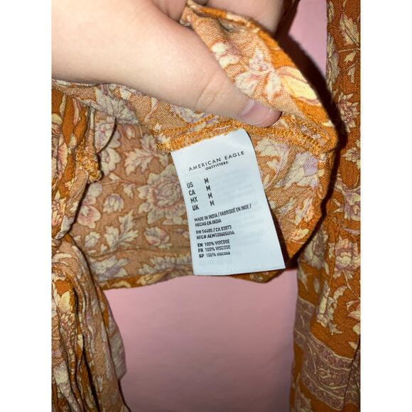 American Eagle Boho Floral Tie Front Bell Sleeve Top Medium - Picture 6 of 7